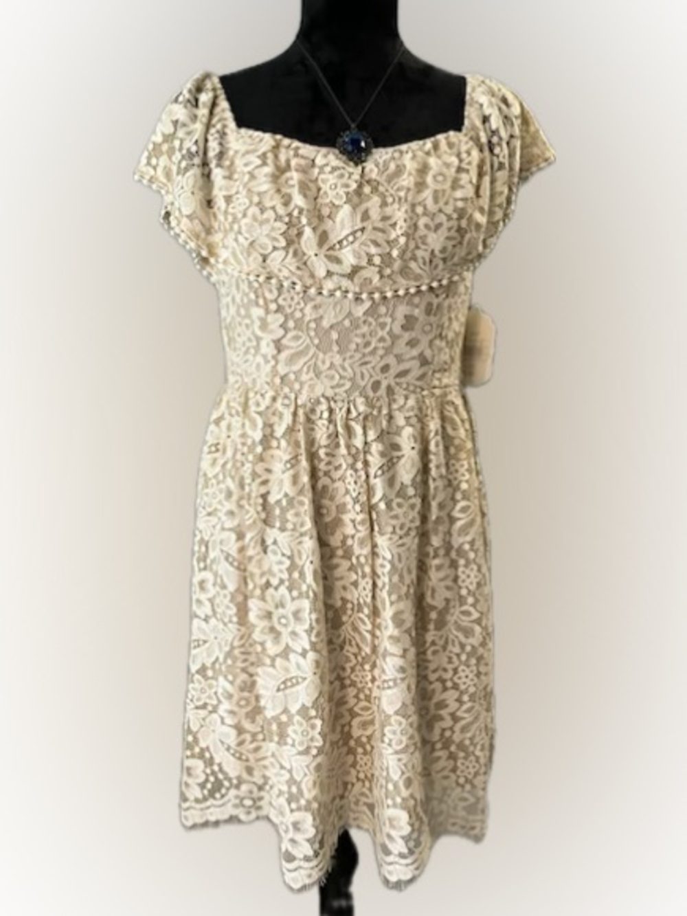 ALTAR’D STATE Taupe Floral Lace Midi Dress